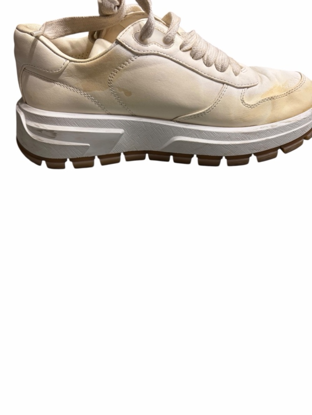 Prada Women’s Cream and Gold Leather Platform Sneakers - Picture 8 of 13